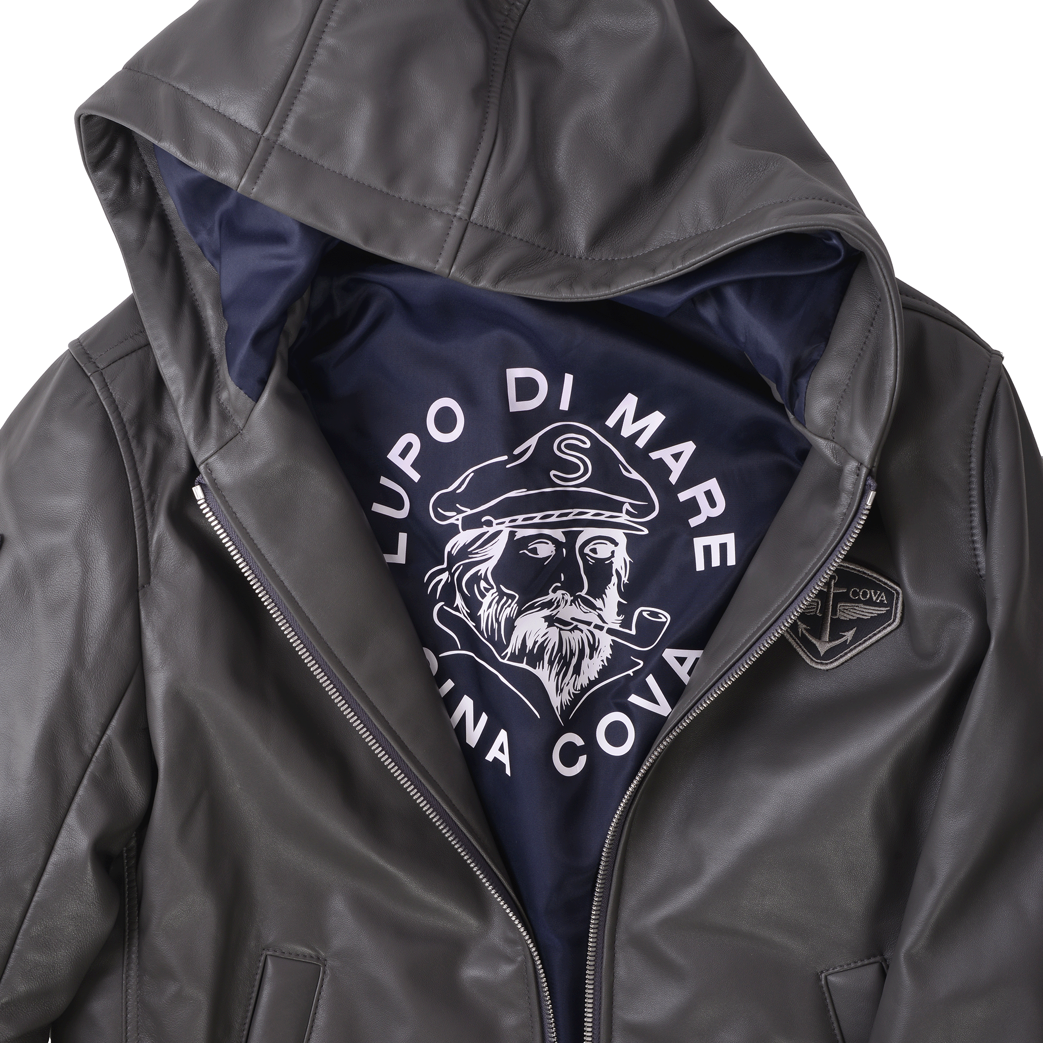 フード付きレザージャケット 25223910