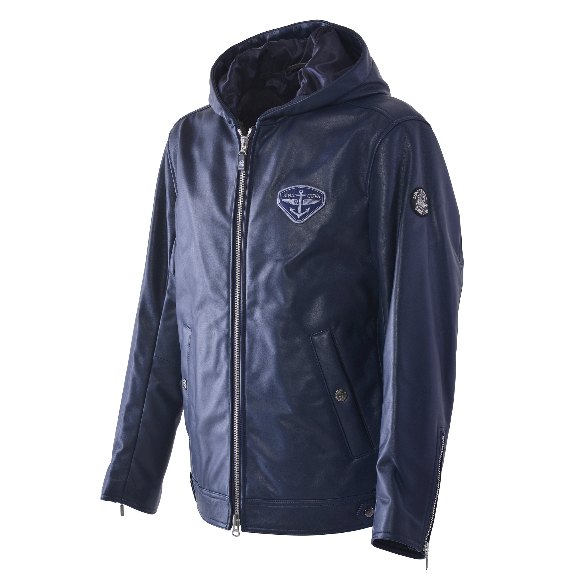 フード付きレザージャケット 25223910